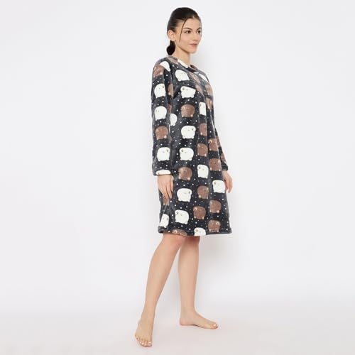 CAMEY Women Winter Long Sleeve Printed Woolen Nighty (Black, M) - Image 4