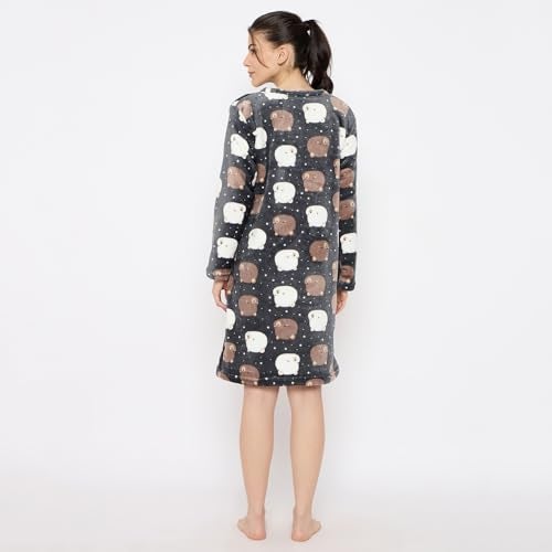 CAMEY Women Winter Long Sleeve Printed Woolen Nighty (Black, M) - Image 5