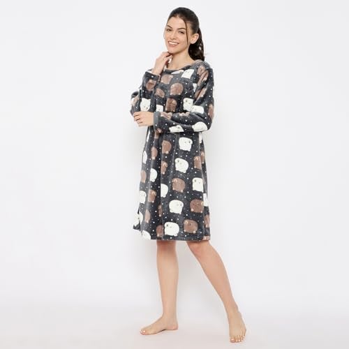 CAMEY Women Winter Long Sleeve Printed Woolen Nighty (Black, M) - Image 3