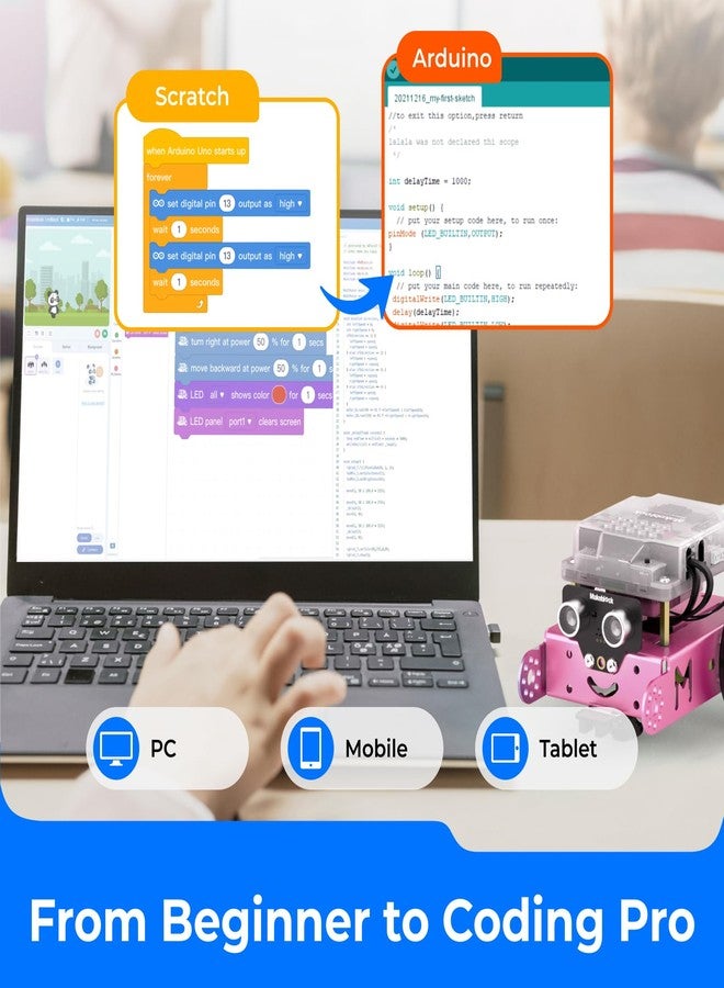 ميك بلوك مجموعة روبوت Makeblock mBot، مشاريع STEM للأطفال من عمر 8 إلى 12 سنة. تعلم البرمجة باستخدام Scratch وArduino، مجموعة روبوت للأطفال، برمجة الكمبيوتر للمبتدئين، هدية للأولاد والبنات، لون وردي 8 - Image 2