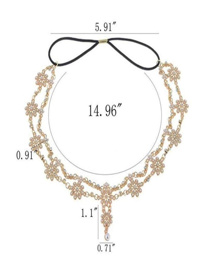 Chargances Bridal Women Flower Vintage Bohemian Headbands Head Chain Crystal Halloween Headpiece Wedding Hair Jewelry(gold) - Image 5