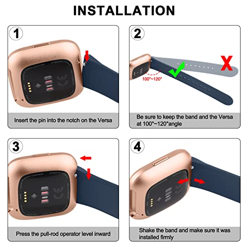 Tobfit Silicone Band for Fitbit Versa 2 Fitness Tracker, Soft Quick-Release Sport Strap for Fitbit Versa SE Watch, Wristband with Metal Buckle for Men Women (2 Pack, Black/Navy Blue) - Image 5