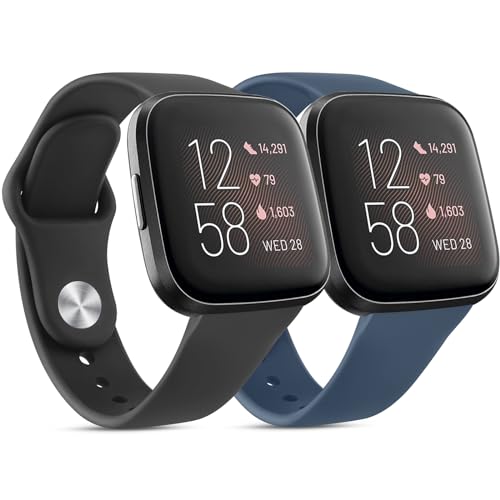 Tobfit Silicone Band for Fitbit Versa 2 Fitness Tracker, Soft Quick-Release Sport Strap for Fitbit Versa SE Watch, Wristband with Metal Buckle for Men Women (2 Pack, Black/Navy Blue) - Image 1