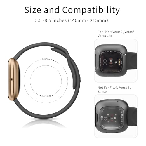 Tobfit Silicone Band for Fitbit Versa 2 Fitness Tracker, Soft Quick-Release Sport Strap for Fitbit Versa SE Watch, Wristband with Metal Buckle for Men Women (2 Pack, Black/Navy Blue) - Image 2