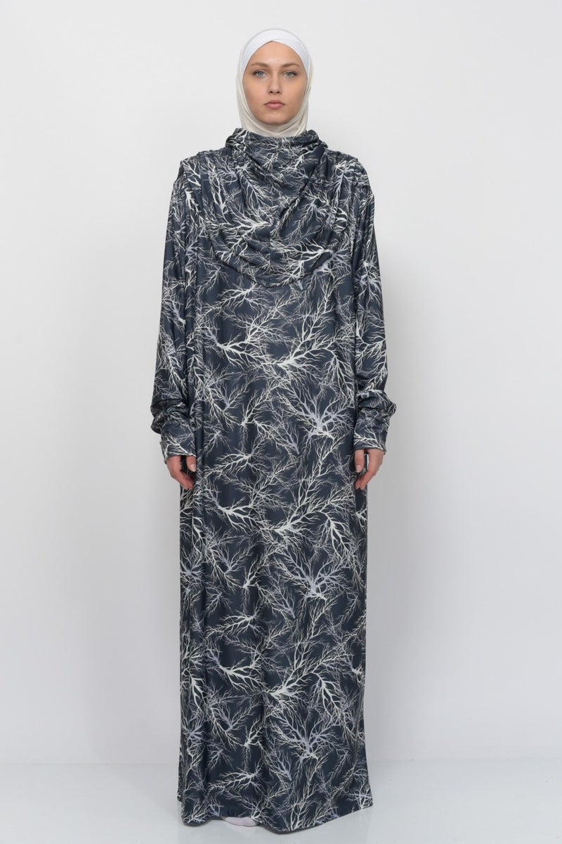 Altobeh Practical One Piece Tree Patterned Sleeves Removable Headscarf Lycra Hijab Prayer Dress 990-0708  - Image 1