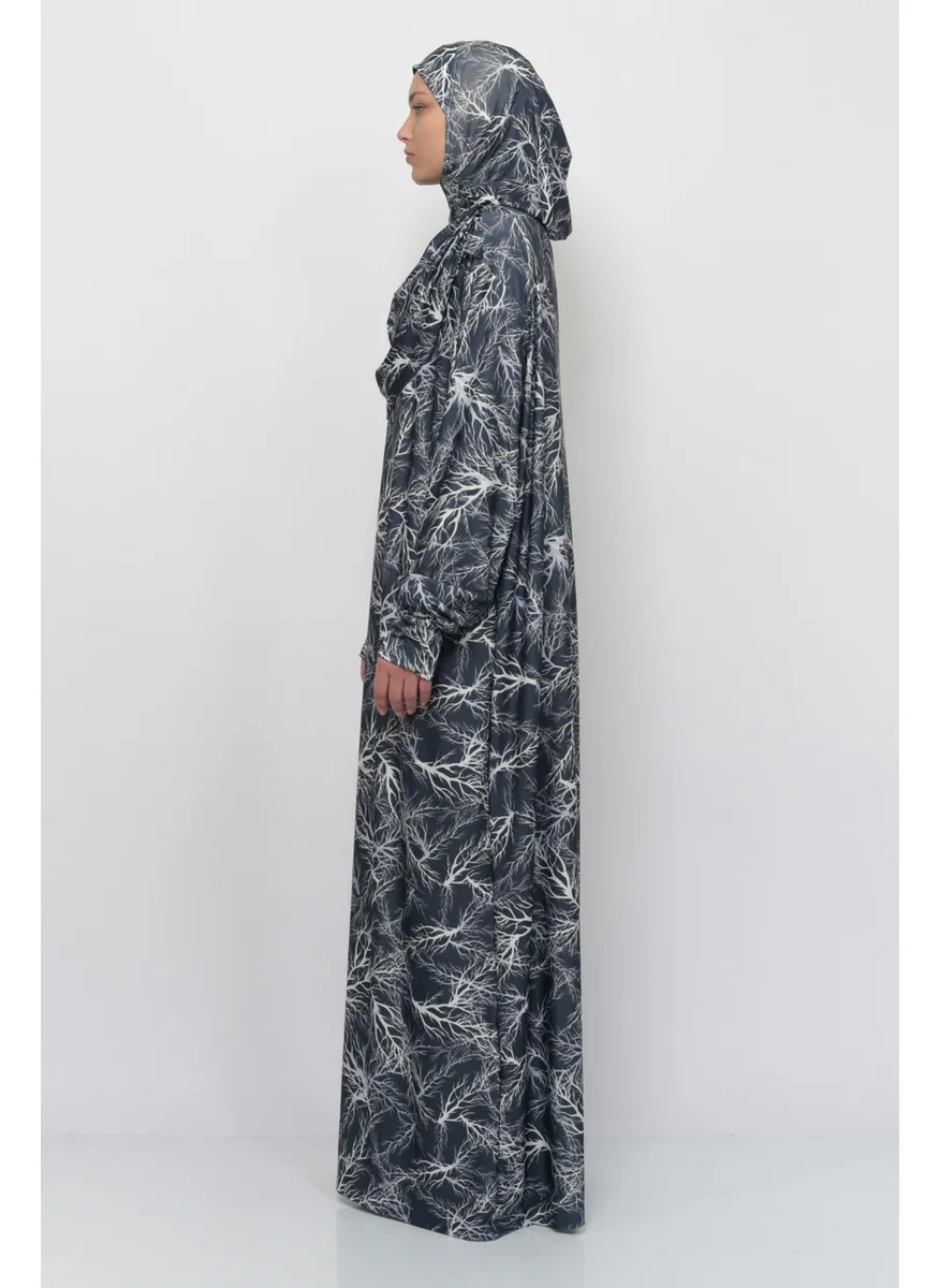 التوبة Practical One Piece Tree Patterned Sleeves Removable Headscarf Lycra Hijab Prayer Dress 990-0708