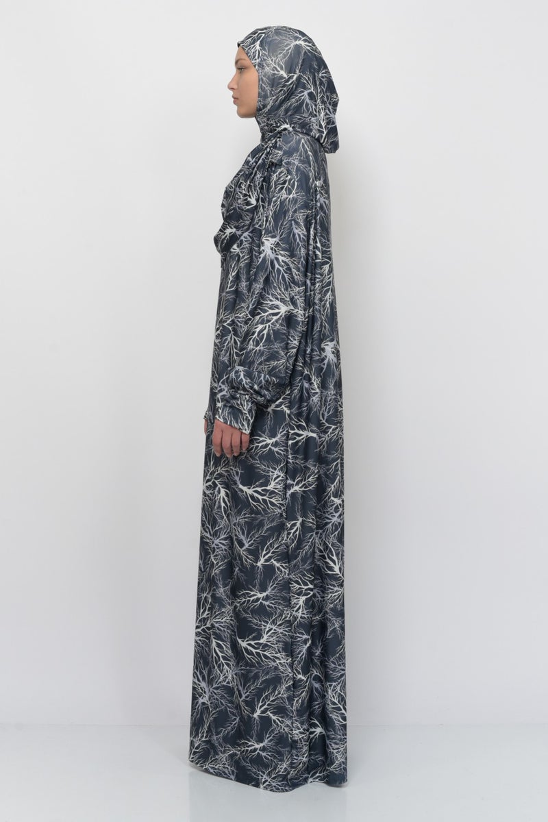 Altobeh Practical One Piece Tree Patterned Sleeves Removable Headscarf Lycra Hijab Prayer Dress 990-0708  - Image 5