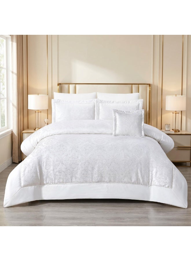 Luxury Jacquard Bedding Set 7 Pieces, 400GSM Filled Comforter Set, Elegant Wedding & Bedroom Bedding, King Size 240×260cm