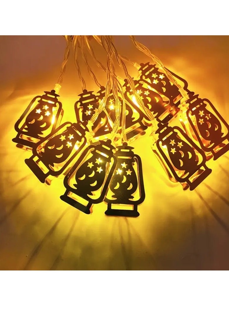 Home Care 10 LED Ramadan Kerosene Lamp String Lights, Battery Operated, Mosque Star and Moon Design, Non-Waterproof, Cord Included, for Eid Mubarak,  - Image 1