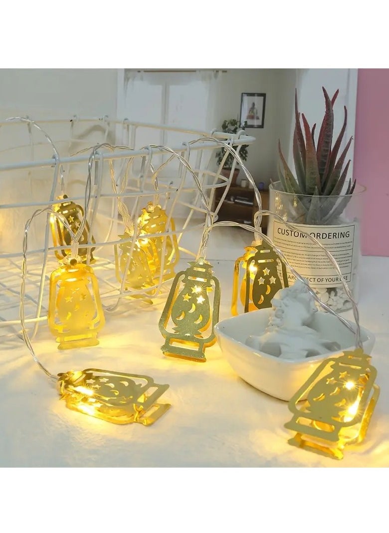 Home Care 10 LED Ramadan Kerosene Lamp String Lights, Battery Operated, Mosque Star and Moon Design, Non-Waterproof, Cord Included, for Eid Mubarak,  - Image 2