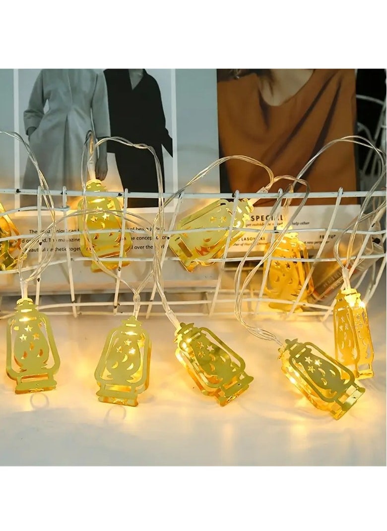 Home Care - 10 LED Ramadan Kerosene Lamp String Lights, Battery Operated, Mosque Star and Moon Design, Non-Waterproof, Cord Included, for Eid Mubarak, - Image 1