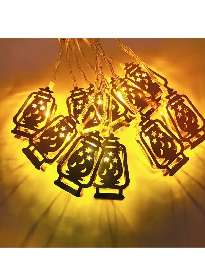 Home Care - 10 LED Ramadan Kerosene Lamp String Lights, Battery Operated, Mosque Star and Moon Design, Non-Waterproof, Cord Included, for Eid Mubarak, - Image 1