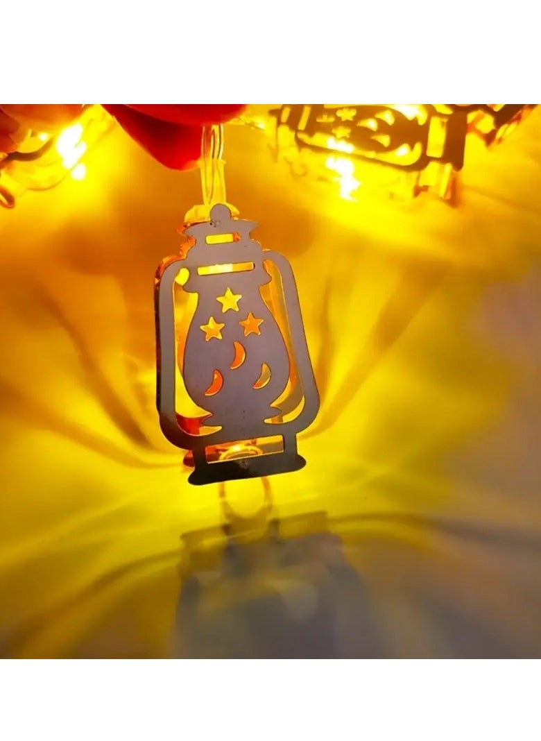 Home Care - 10 LED Ramadan Kerosene Lamp String Lights, Battery Operated, Mosque Star and Moon Design, Non-Waterproof, Cord Included, for Eid Mubarak, - Image 1