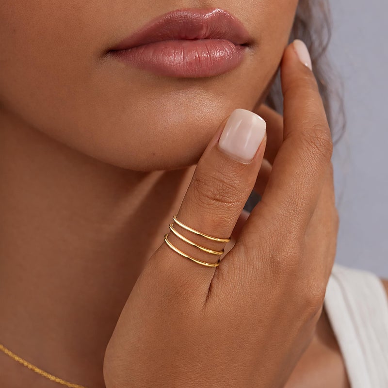 Poxtex 14K Gold Filled Thumb Rings for Women Non Tarnish, Dainty Stackable Thin Simple Bands Ring Set for Stacking, Fashion Trendy Rings Comfort Fit 3Pcs 1mm Size 10 - Image 2