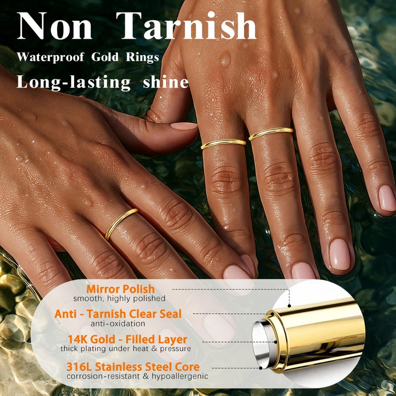 Poxtex 14K Gold Filled Thumb Rings for Women Non Tarnish, Dainty Stackable Thin Simple Bands Ring Set for Stacking, Fashion Trendy Rings Comfort Fit 3Pcs 1mm Size 10 - Image 5