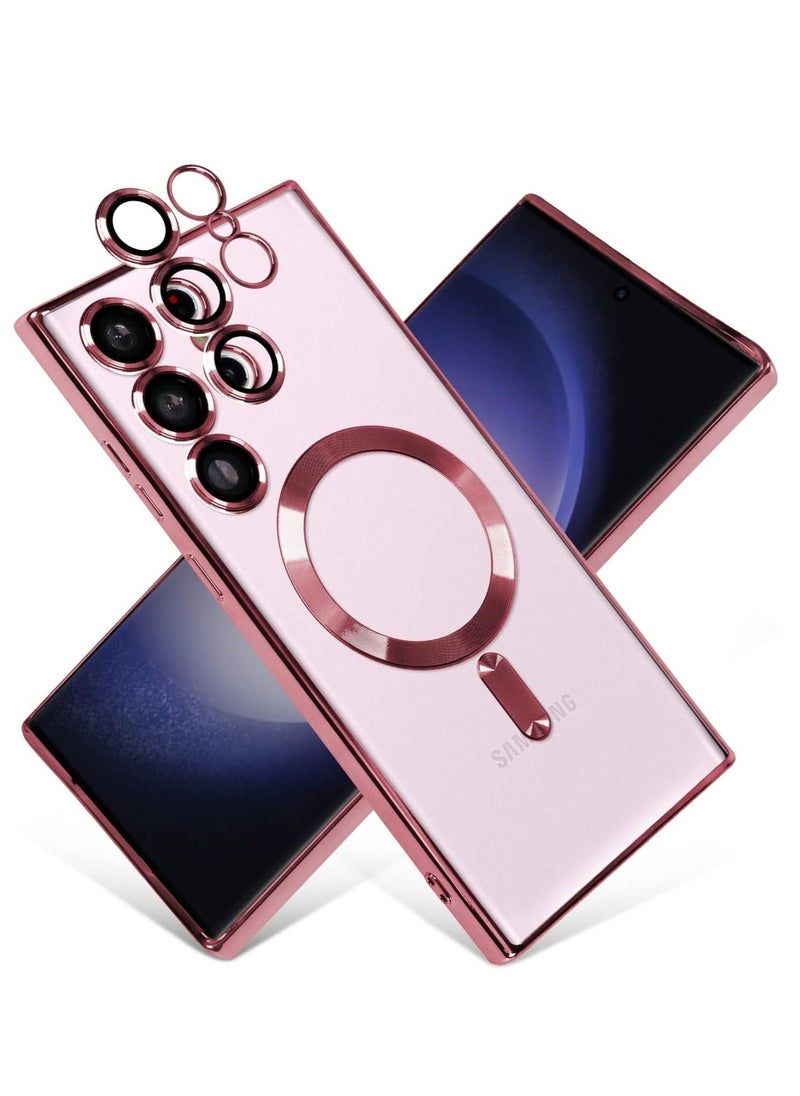 Generic - Full Protection Clear Magnetic Case with Camera Lens Protector Compatible with MagSafe Anti-Scratch Case for Samsung Galaxy S23 Ultra - Rose Gold - Image 1