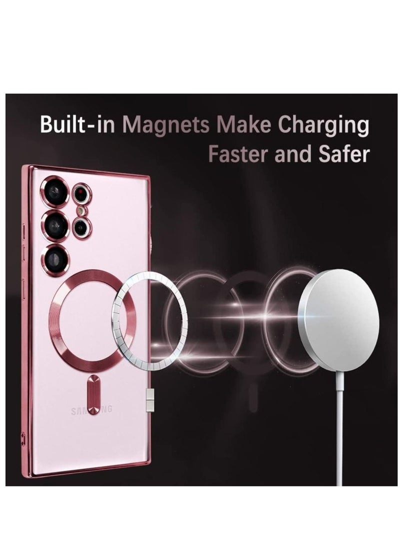 Generic - Full Protection Clear Magnetic Case with Camera Lens Protector Compatible with MagSafe Anti-Scratch Case for Samsung Galaxy S23 Ultra - Rose Gold - Image 1