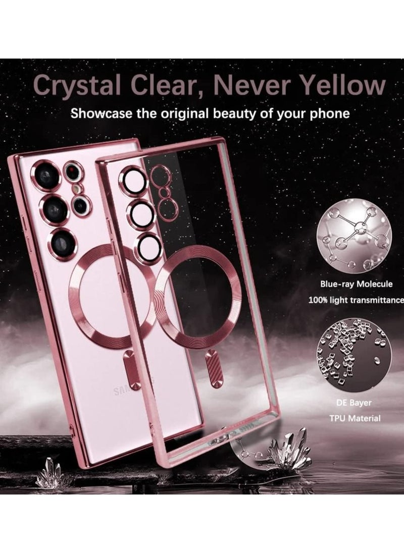 Generic - Full Protection Clear Magnetic Case with Camera Lens Protector Compatible with MagSafe Anti-Scratch Case for Samsung Galaxy S23 Ultra - Rose Gold - Image 1