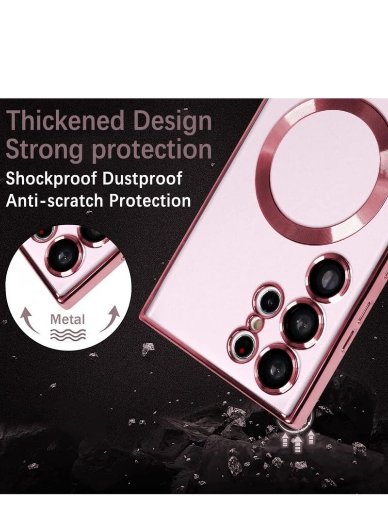 Generic - Full Protection Clear Magnetic Case with Camera Lens Protector Compatible with MagSafe Anti-Scratch Case for Samsung Galaxy S23 Ultra - Rose Gold - Image 1