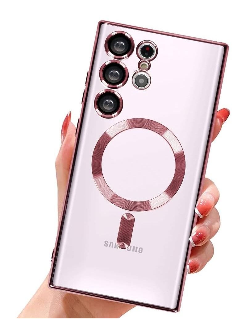Generic - Full Protection Clear Magnetic Case with Camera Lens Protector Compatible with MagSafe Anti-Scratch Case for Samsung Galaxy S23 Ultra - Rose Gold - Image 1