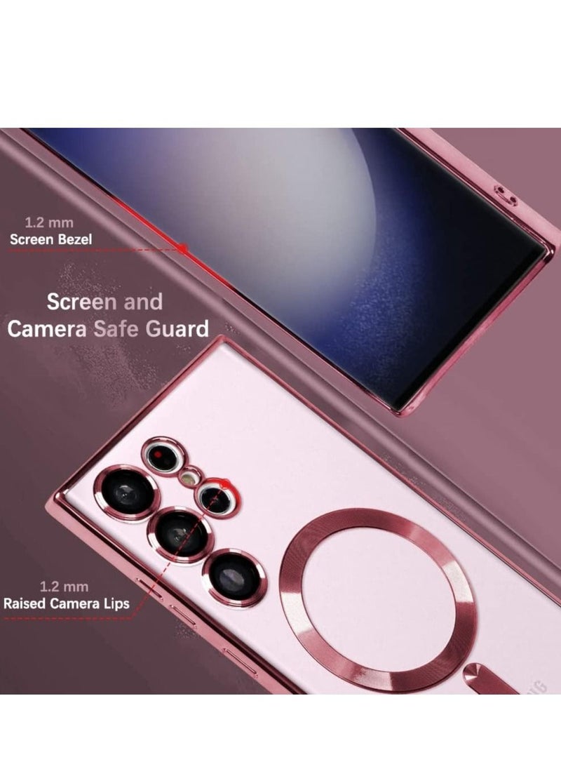 Generic - Full Protection Clear Magnetic Case with Camera Lens Protector Compatible with MagSafe Anti-Scratch Case for Samsung Galaxy S23 Ultra - Rose Gold - Image 1