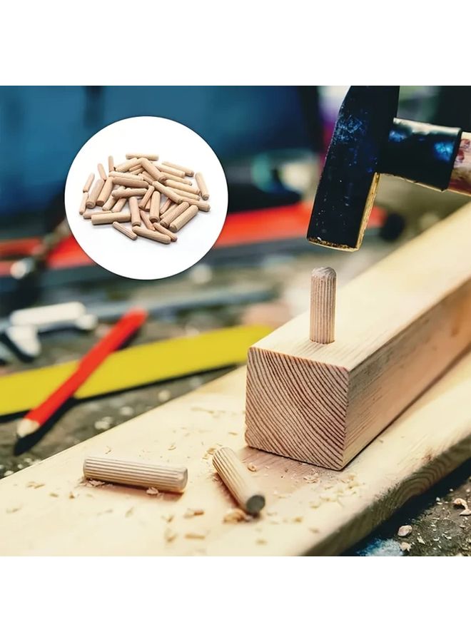 199pcs 6mm x 40mm Wooden Dowel Rods Grooved Hardwood Pegs For DIY Furniture Repair - Image 5