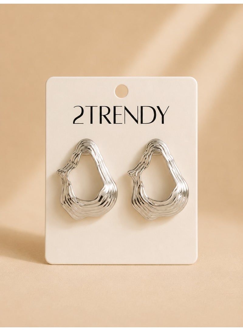 Women's Silver-Tone Organic Open Stud Earrings