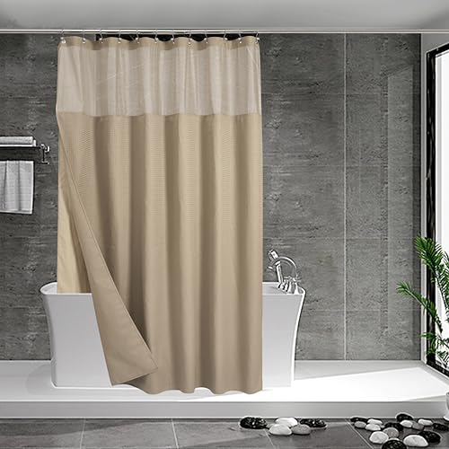 N&Y HOME NY HOME Extra Long Waffle Weave Shower Curtain with Snapin Fabric Liner Set 12 Hooks Included  71 x 84 Hotel Style Mesh Top Window Machine Washable  WaterRepellent  71x84 Linen 