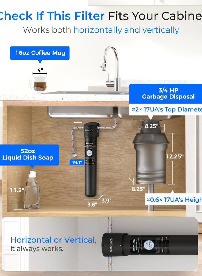 Waterdrop نظام فلترة المياه تحت الحوض 17UA، نظام فلترة المياه تحت العداد، يقلل من الكلور، الرصاص، الطعم السيء والرائحة، عمر افتراضي طويل جداً 3 سنوات، تقنية أمريكية - Image 4