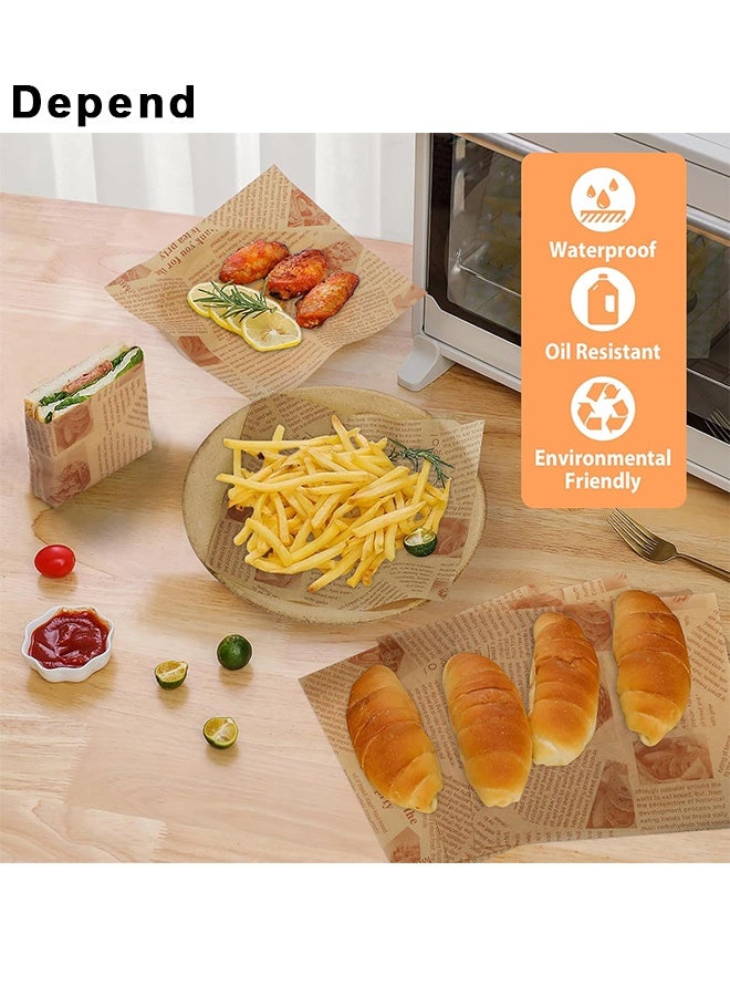 Depend 100 Sheets Bread Sandwich Burger Fries Food Grade Oil Proof Paper, Deli Wax Paper Sheets, Printed Greaseproof Deli Paper For Wrapping Breads Burgers French Fries Sandwiches (7 x 7 Inch, Brown) - Image 3
