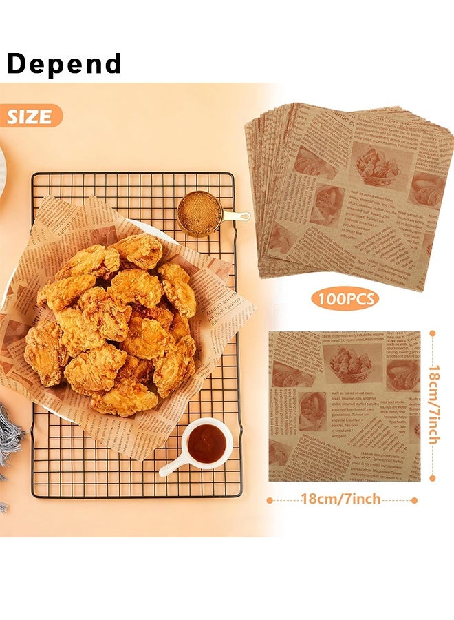 Depend 100 Sheets Bread Sandwich Burger Fries Food Grade Oil Proof Paper, Deli Wax Paper Sheets, Printed Greaseproof Deli Paper For Wrapping Breads Burgers French Fries Sandwiches (7 x 7 Inch, Brown) - Image 4