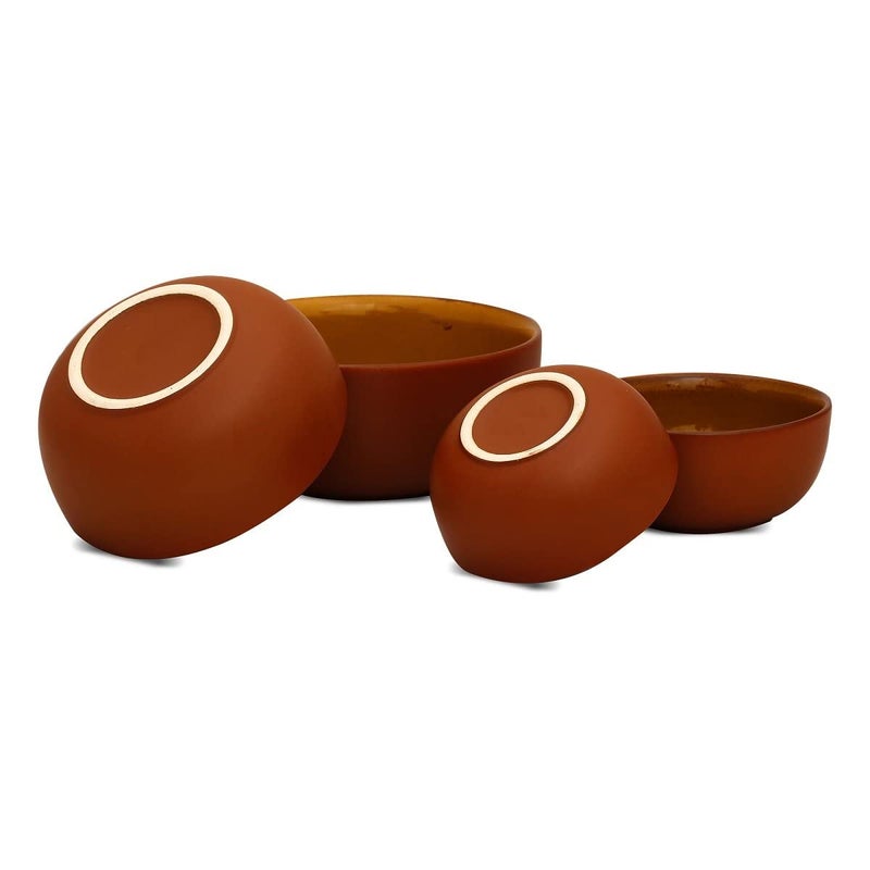 Caffeine Ceramic Handmade Mud Brown Serving Bowl (Set of 4) - Image 2