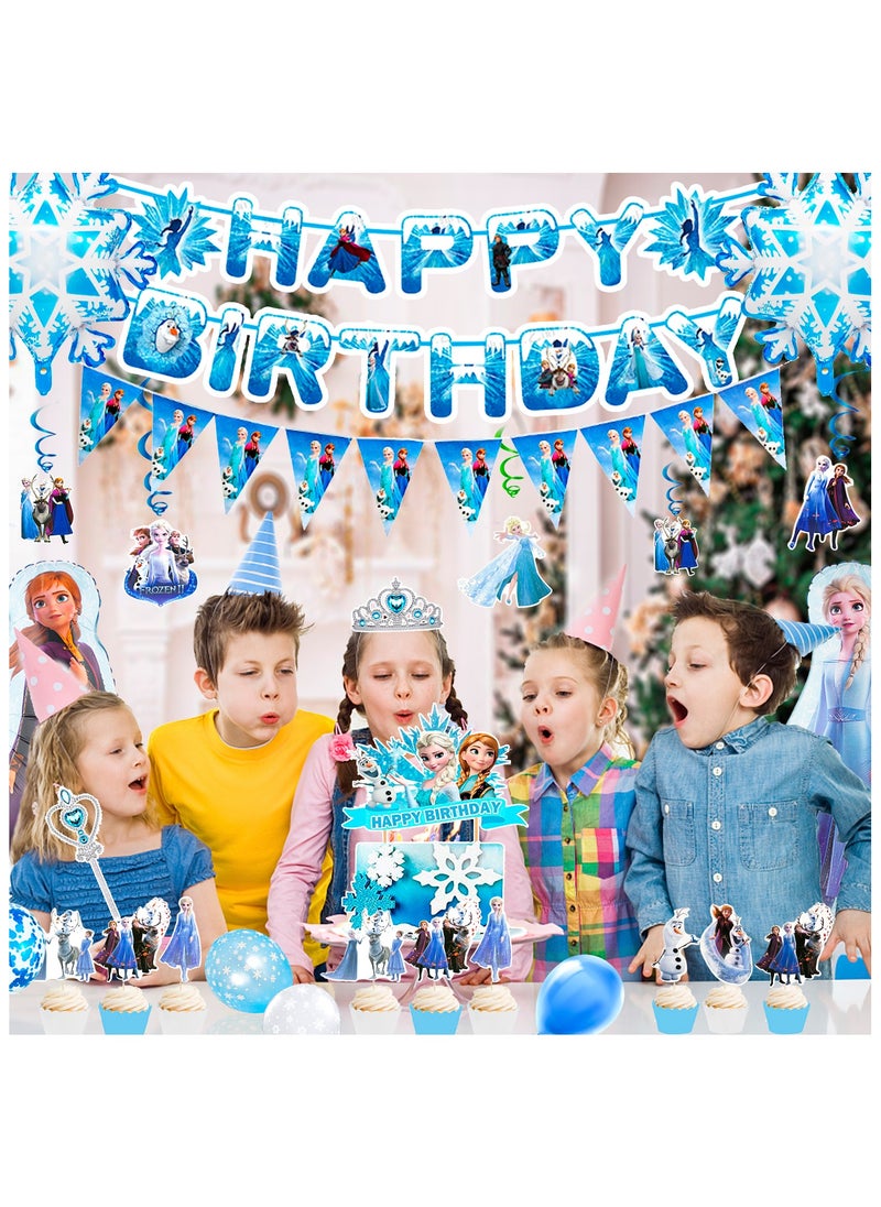 FRUITFUL PARTY - Frozen Birthday Party Supplies, 55pcs Frozen Party Decorations Include Frozen Balloon, Elsa Foil Balloons Banner Cupcake Toppers Crown Tiara and Wand ect - Image 1