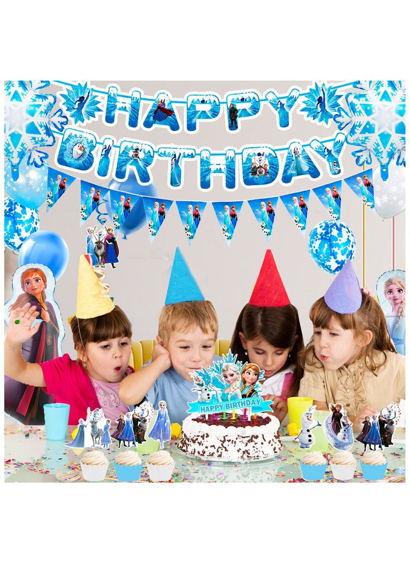 FRUITFUL PARTY - Frozen Birthday Party Supplies, 55pcs Frozen Party Decorations Include Frozen Balloon, Elsa Foil Balloons Banner Cupcake Toppers Crown Tiara and Wand ect - Image 1