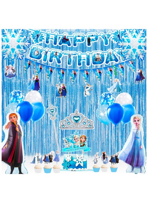 Frozen Birthday Party Supplies, 55pcs Frozen Party Decorations Include Frozen Balloon, Elsa Foil Balloons Banner Cupcake Toppers Crown Tiara and Wand ect