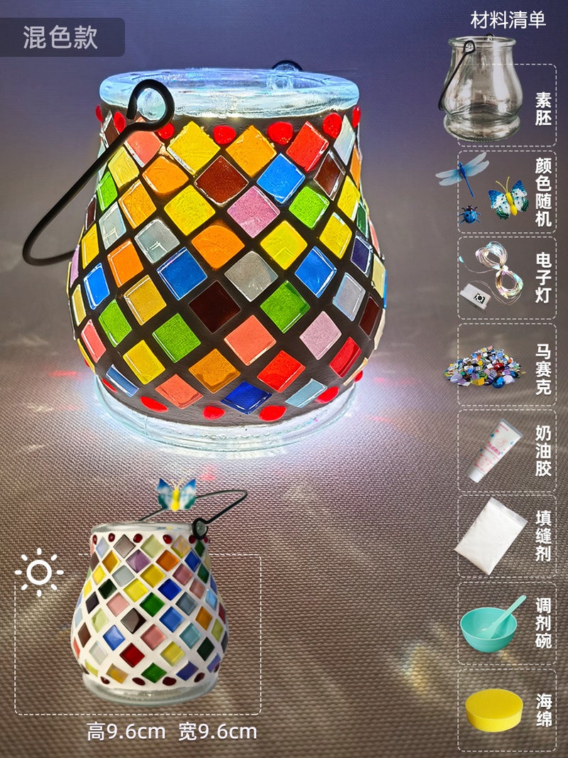 Glass Mosaic Candlestick Diy Material Package Thanksgiving Lamp Handmade Family Educational Toys Crystal Luminous Gift - Image 1