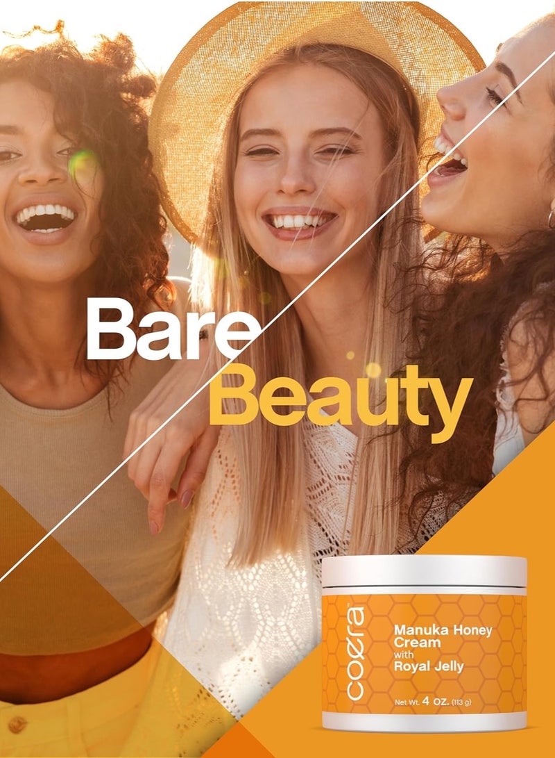 Coera Manuka Honey Cream | with Royal Jelly | 4oz | Hydrating Moisturizer for Face & Skin | Free of Parabens, SLS, & Fragrances | Packaging May Vary