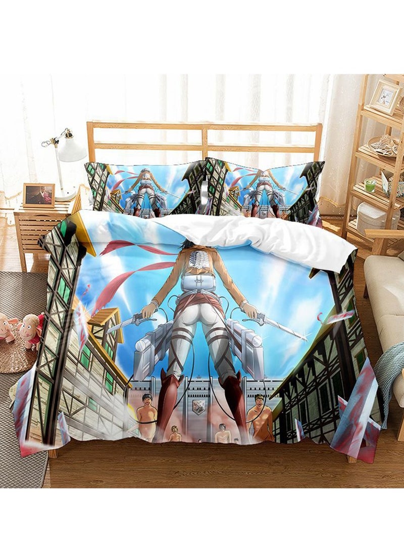 Generic - Attack On Titan Movie Theme Bed Sheet Set, 3D Printed Cartoon Bed Sheet Set With 1 Quilt Cover And 2 Pillowcases For Child,Comforter Set  All Season Everyday Use Bedding Set 200*200 - Image 1