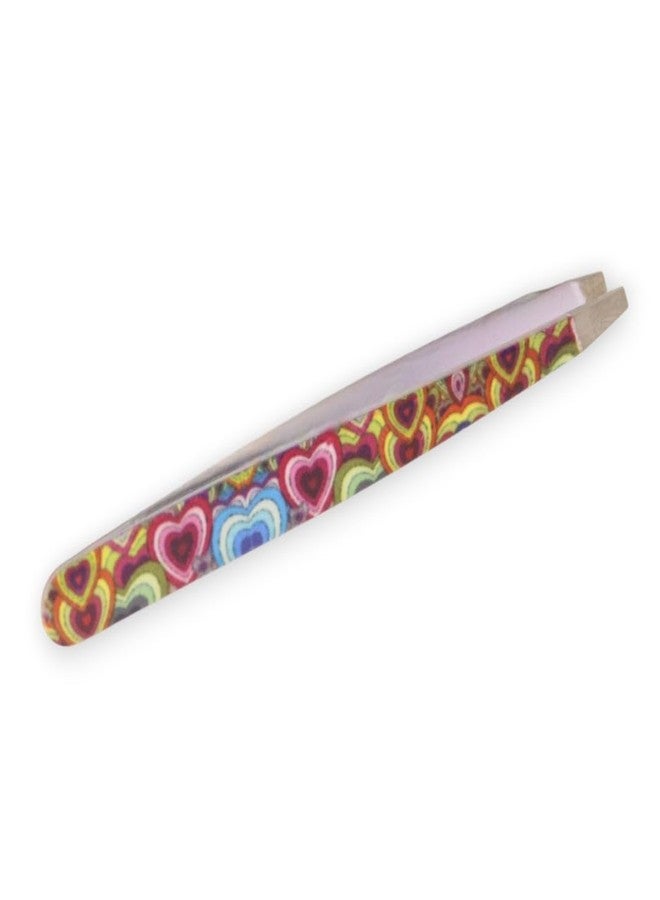 DreamCut Expert Slant Tweezers - Stainless Steel - Heart Collection (Rainbow Hearts) - Image 1