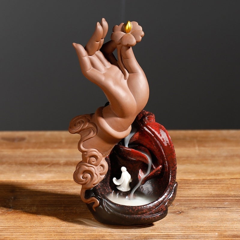 Backflow Incense Holder: High-Quality Ceramic Durable Buddha Hand Shape Exquisite Zen Pattern - Elegant Home Office Tea Ceremony Decoration for Zen Enthusiasts Home Decor Lovers - Image 1