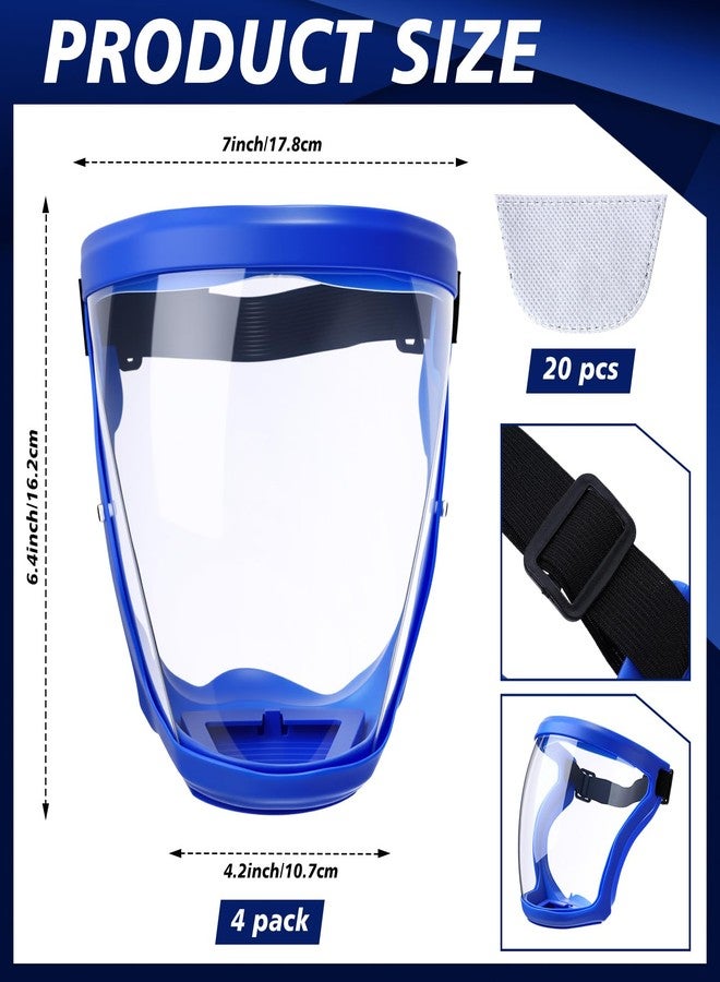Relaxweex 4 Pack Super Protective Face Shields with Filter Pad for Grinding and Cutting Plastic Full Face Masks Bulk for Woodworking (Blue) - Image 2