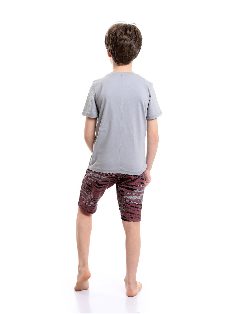 REDCOTTON Boys Bi-Tone Patterned Tee & Cotton Shorts Pajama Set  - Image 2