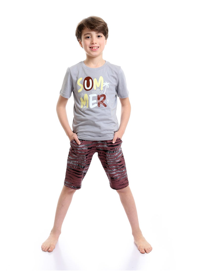 REDCOTTON Boys Bi-Tone Patterned Tee & Cotton Shorts Pajama Set  - Image 1