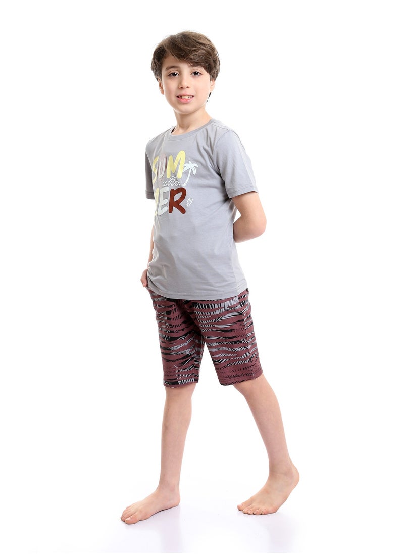 REDCOTTON Boys Bi-Tone Patterned Tee & Cotton Shorts Pajama Set  - Image 4