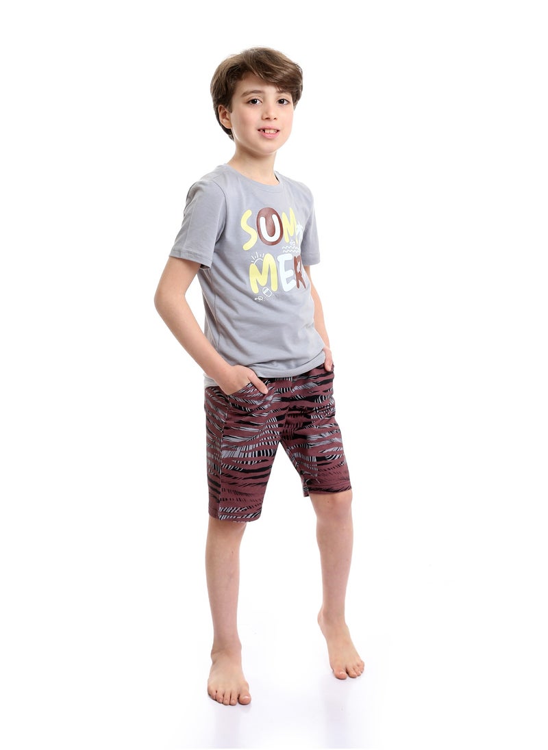 REDCOTTON Boys Bi-Tone Patterned Tee & Cotton Shorts Pajama Set  - Image 5