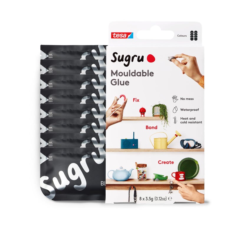 Tesa Sugru Super Glue - Waterproof Wood Glue for Home Improvement & Crafts - Use as a Poster Putty or Silicone Adhesive for Repairing & Bonding - 8 Pack - Black (3.5g/ea) - Image 1
