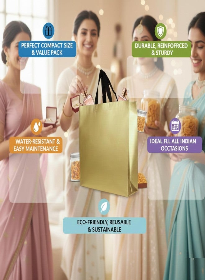 ekysa dekor حقائب إيكيسا ديكور الذهبية المعدنية بمقابض (عبوة من 5 قطع) - 9 × 10 × 4 بوصات، حقائب حمل لامعة صديقة للبيئة قابلة لإعادة الاستخدام مصنوعة من مواد غير منسوجة مغلفة، مثالية لهدايا حفلات الزفاف/الحفلات، وسلال الهدايا الاحتفالية (مقاومة للماء). - Image 3