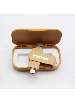 Generic Degradable Environmental Protection U Disk Mobile Phone Computer Dual-use Wheat Straw High-speed USB Printing LOGO Creative Gift U Disk-Color:Environmentally Friendly U Disk Set Yellow-Capacity:USB2.0 128GB  - Image 1