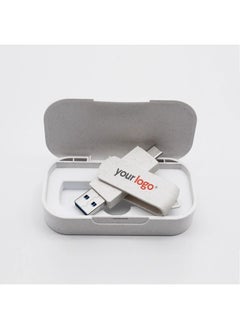 Generic Degradable Environmental Protection U Disk Mobile Phone Computer Dual-use Wheat Straw High-speed USB Printing LOGO Creative Gift U Disk-Color:Environmentally Friendly U Disk Set Yellow-Capacity:USB2.0 128GB  - Image 3