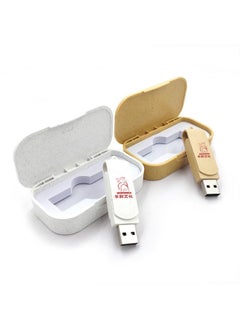 Generic Degradable Environmental Protection U Disk Mobile Phone Computer Dual-use Wheat Straw High-speed USB Printing LOGO Creative Gift U Disk-Color:Environmentally Friendly U Disk Set Yellow-Capacity:USB2.0 128GB  - Image 5